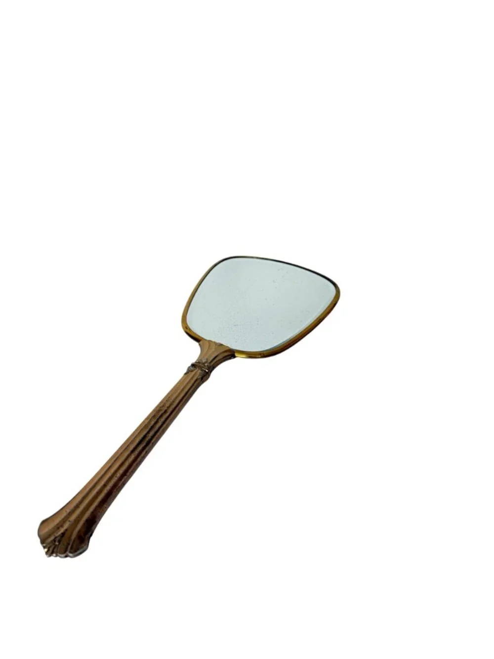 Vanity Hand Mirror Boudoir Decor Blue Floral VTG Brass Tone Hollywood Regency